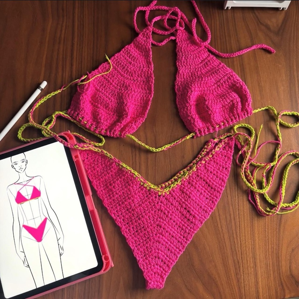 Vibrant Pink Crochet Bikini Set